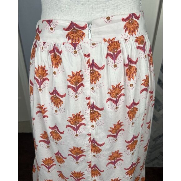 Women's J. Crew White Pink & Orange Floral Midi Skirt | Size 12 - Picture 7 of 9